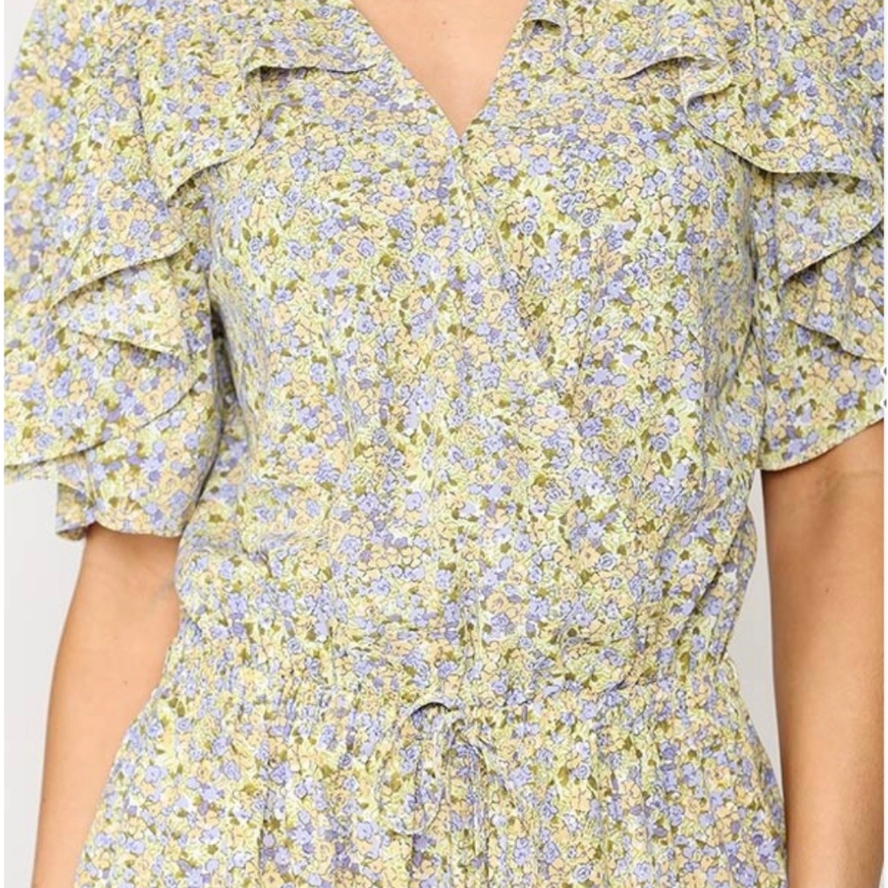 GIGIO Boho Chic Light Olive Floral Ruffle Romper - Picture 3 of 7